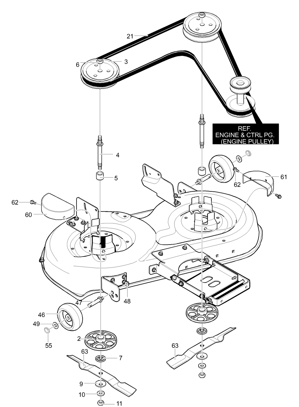 Deck Assembly (Part 3) Diagram and Parts List for 42587X50D 2001 Briggs and Stratton Lawn Tractor